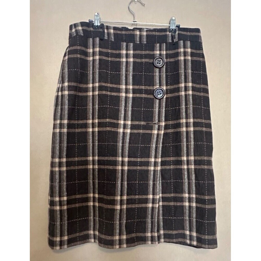 Vintage Mig Wear Women's Skirt Size 12 Wool Classic Brown Button Plaid